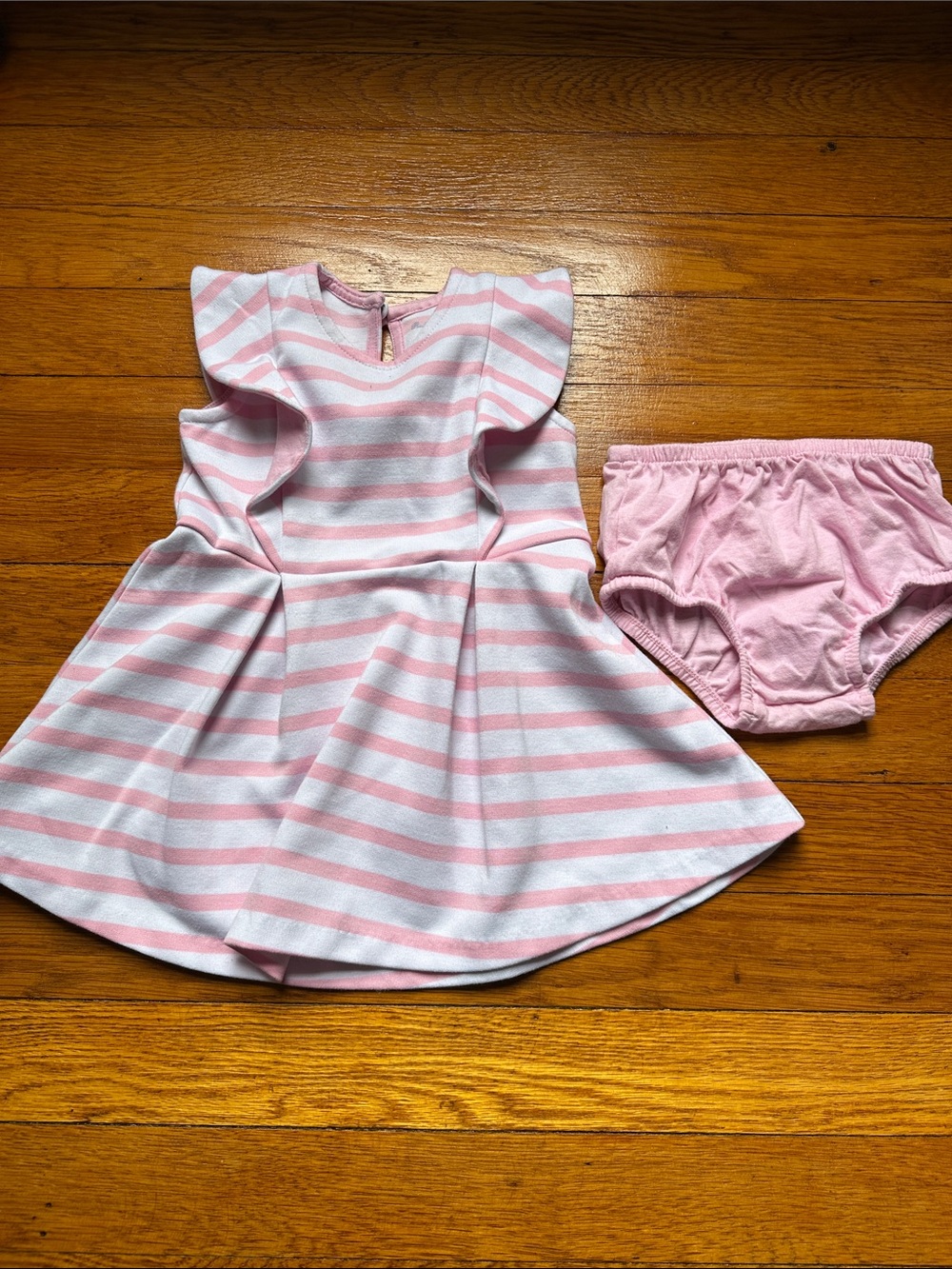 Ralph Lauren Pink and White Striped Ruffle Sleeve Dress with Bloomers
